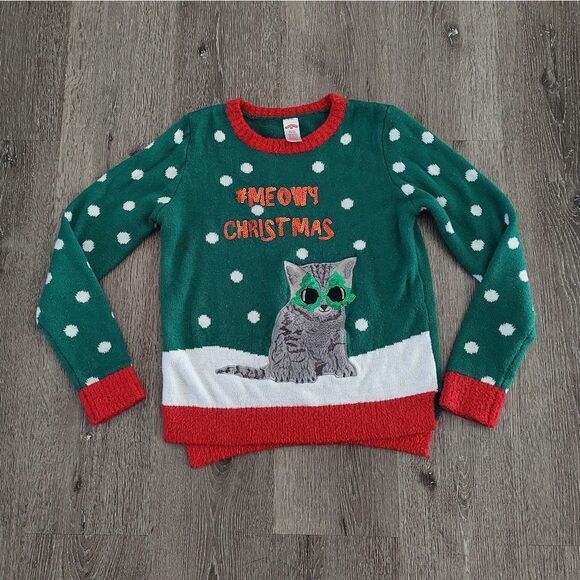 Holiday Time # Meowy Christmas Kitty Ugly Sweater XL (14-16) - Picture 1 of 4